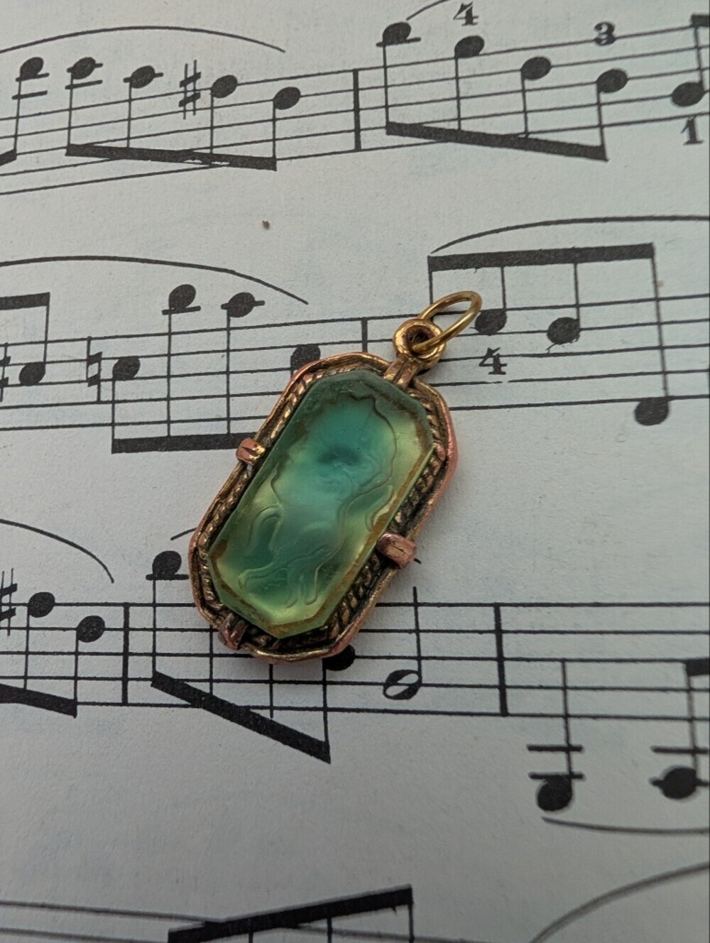 Cameo Green Glass Pendant Necklace Charm